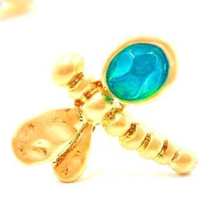 Retro Ring Dragonfly Gold & Green Adjustable